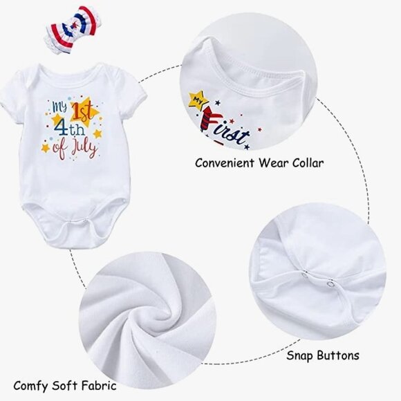 My 1st 4th of July Outfit 3PCS Tutu Skirt Set, Short Sleeve Romper w/Tulle Skirt - Picture 5 of 11